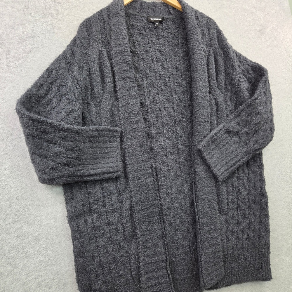 EXPRESS Hygge Cabincore Cozy TEXTURED Cardigan Sweater Womens M Gray Loungewear